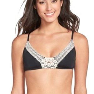 Lucky Brand Black/Cream Crochet Bikini Top